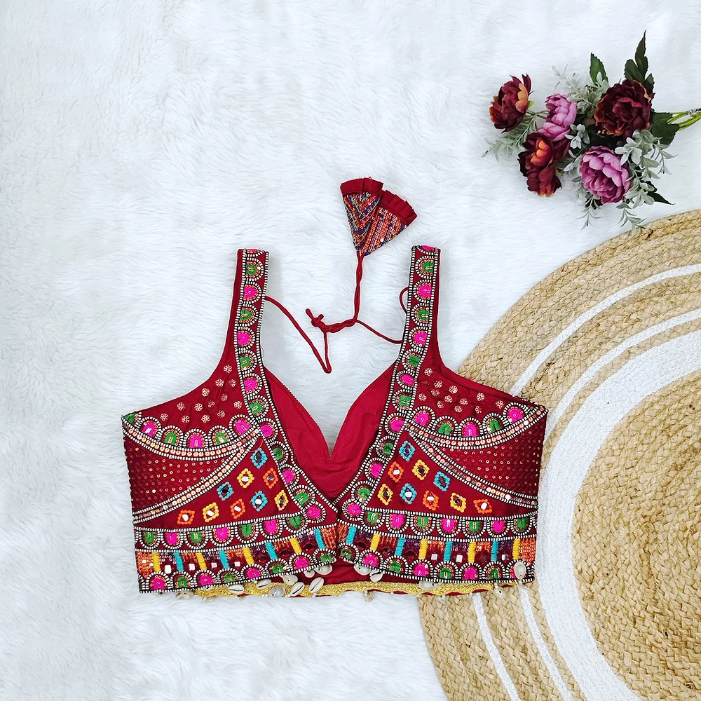 maroon Color Handwork Kutchi Work Blouse — view 2