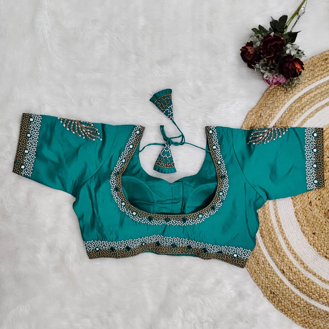 Torques  Green Color Heavy Thread Embroidery Handcrafted Blouse with Hand Work