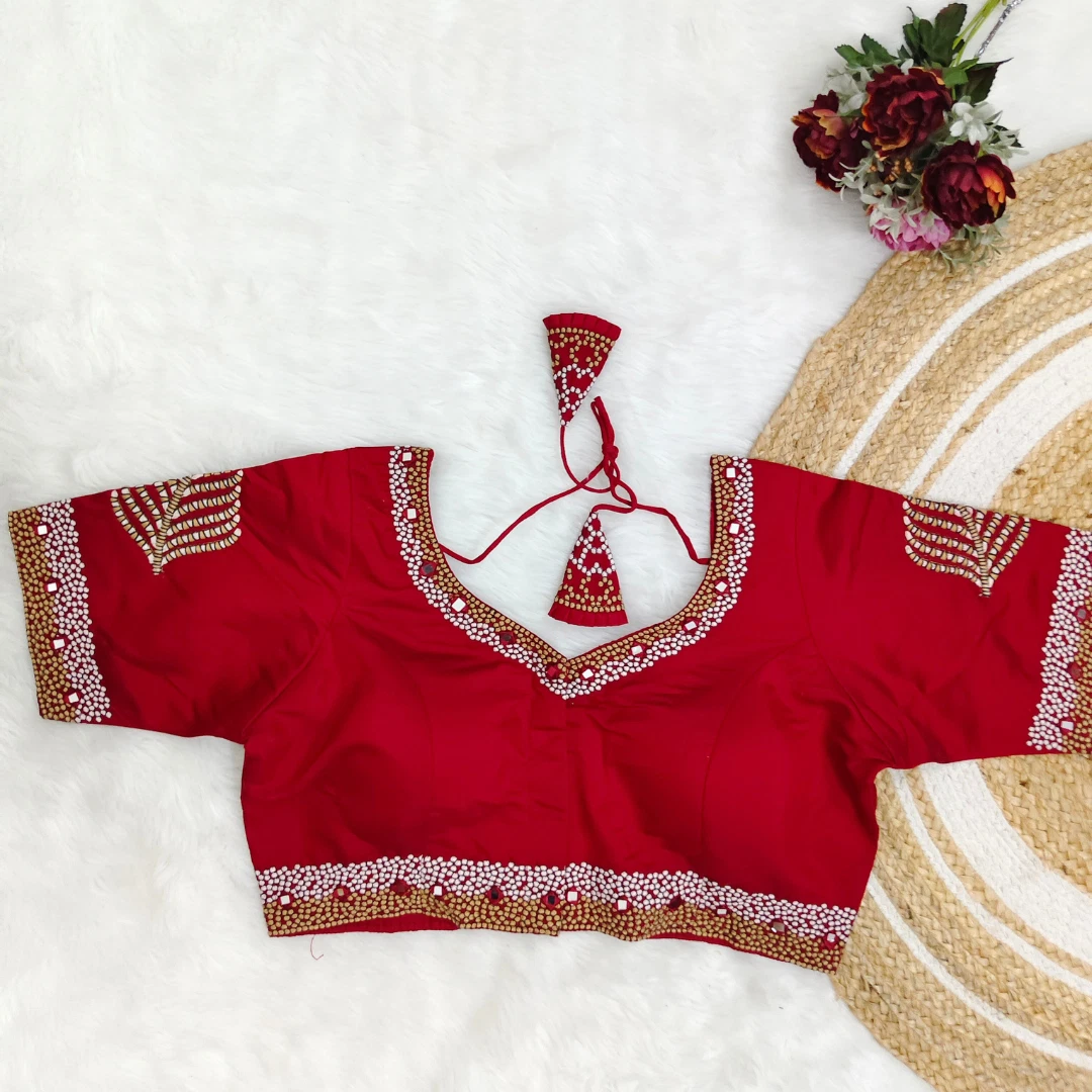 Maroon Color Heavy Thread Embroidery Handcrafted Blouse with Hand Work