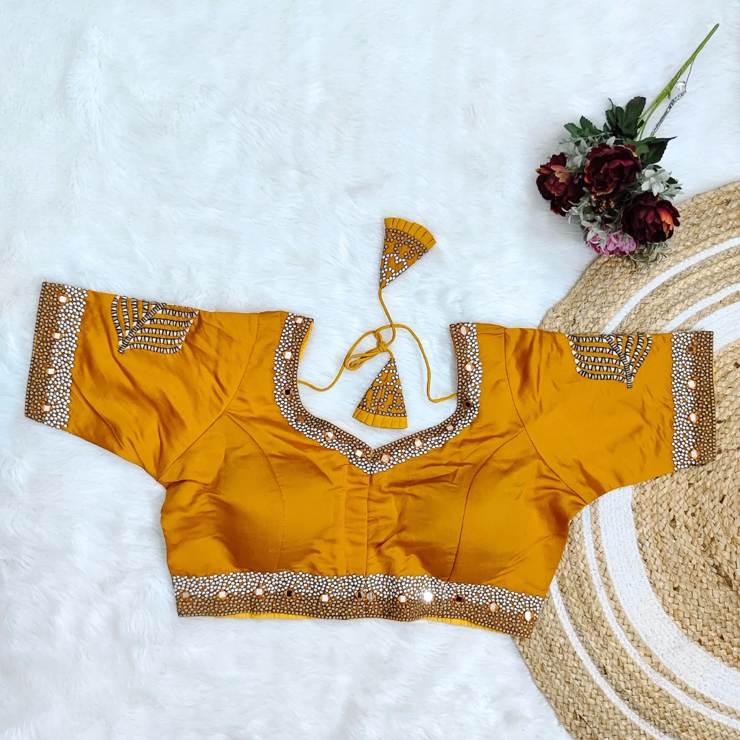 Haldi Yellow Color Heavy Thread Embroidery Handcrafted Blouse With Hand Work