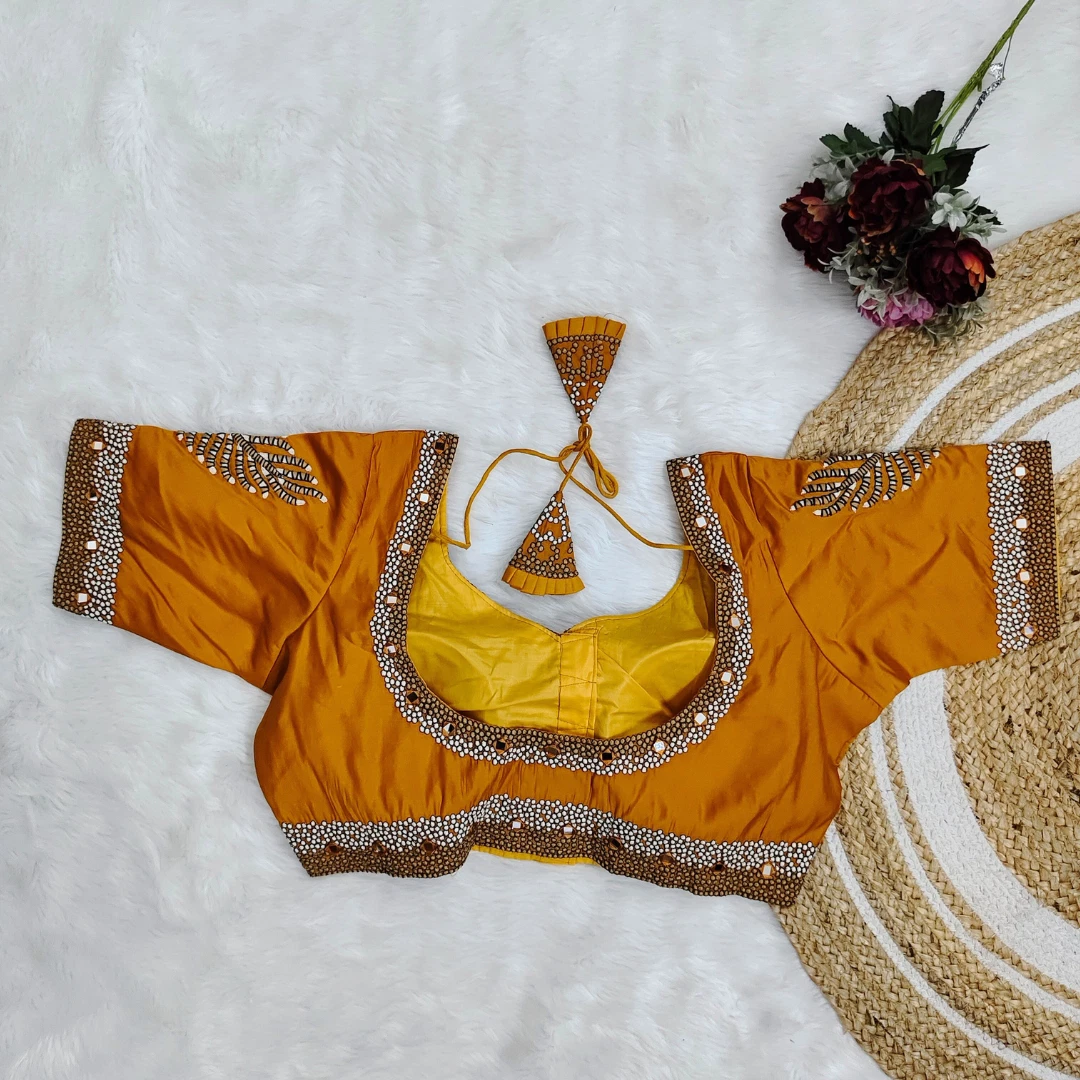 Haldi Yellow Color Heavy Thread Embroidery Handcrafted Blouse With Hand Work