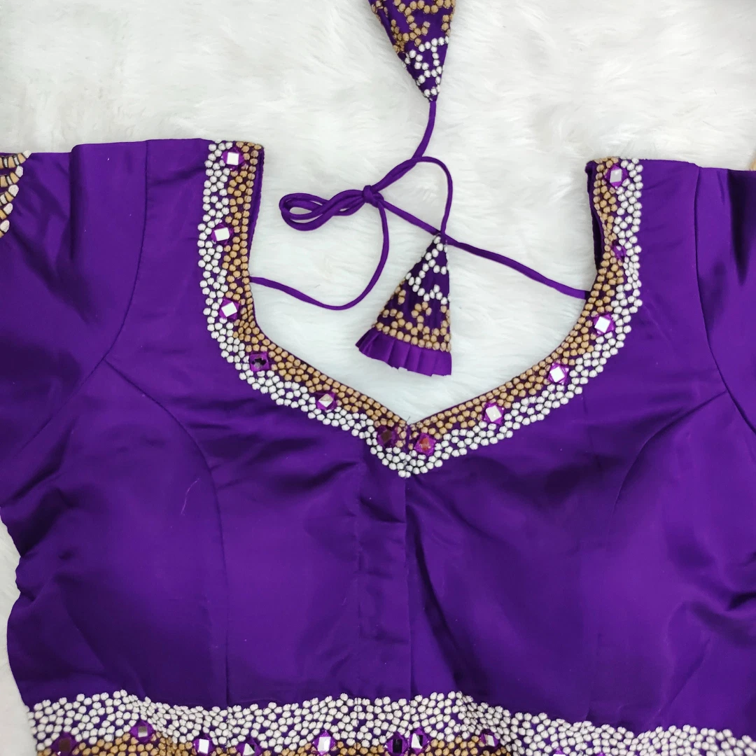 Violet Color Heavy Thread Embroidery Handcrafted Blouse With Hand Work
