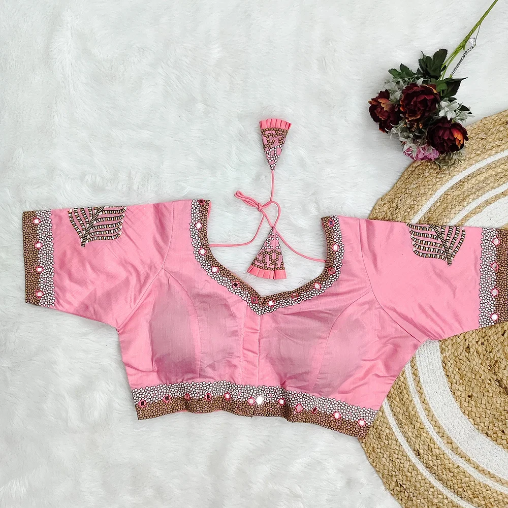 Baby Pink  Color Heavy Thread Embroidery Handcrafted Blouse With Hand Work — view 1