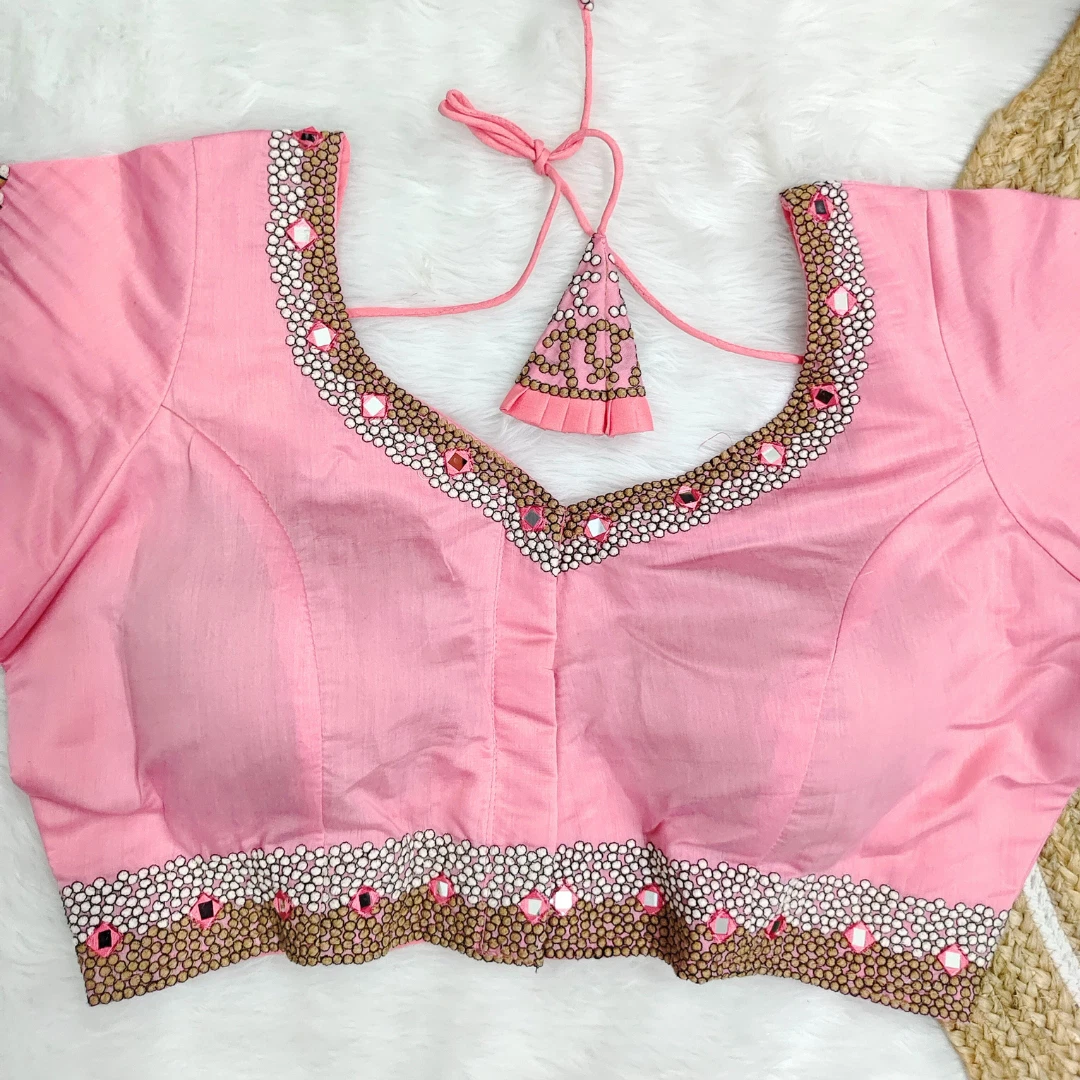 Baby Pink  Color Heavy Thread Embroidery Handcrafted Blouse With Hand Work