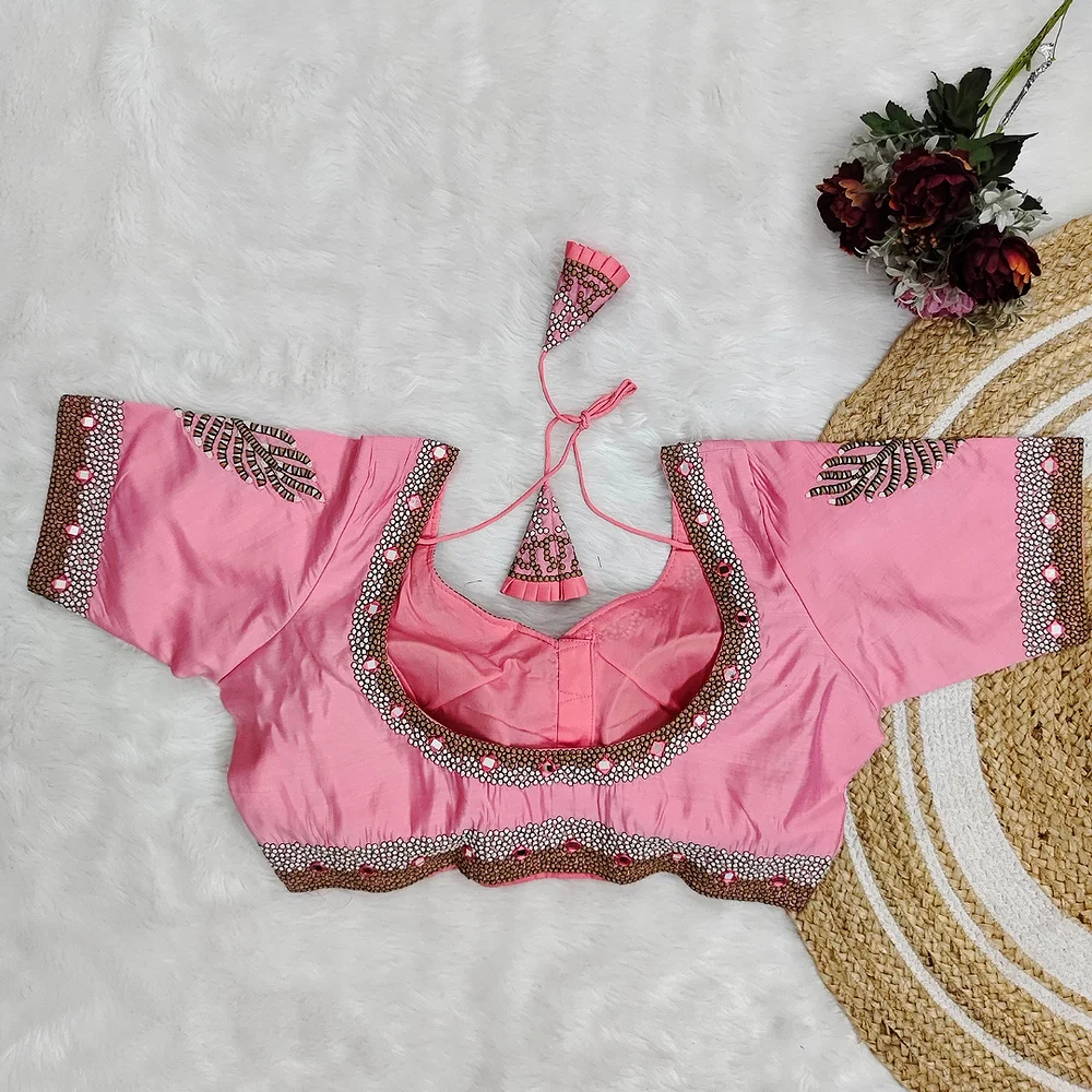 Baby Pink  Color Heavy Thread Embroidery Handcrafted Blouse With Hand Work — view 2