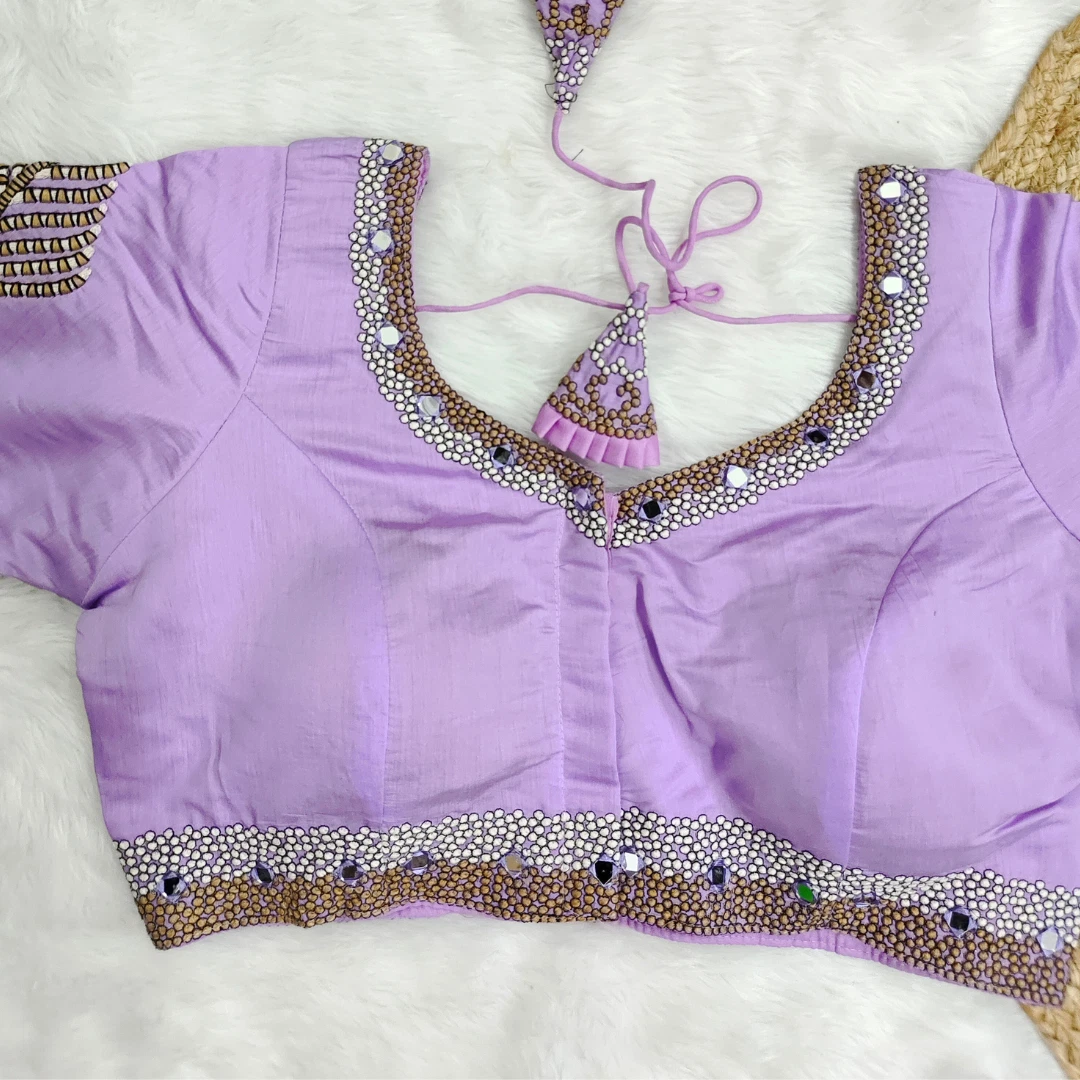 Lavender Color Heavy Thread Embroidery Handcrafted Blouse With Hand Work