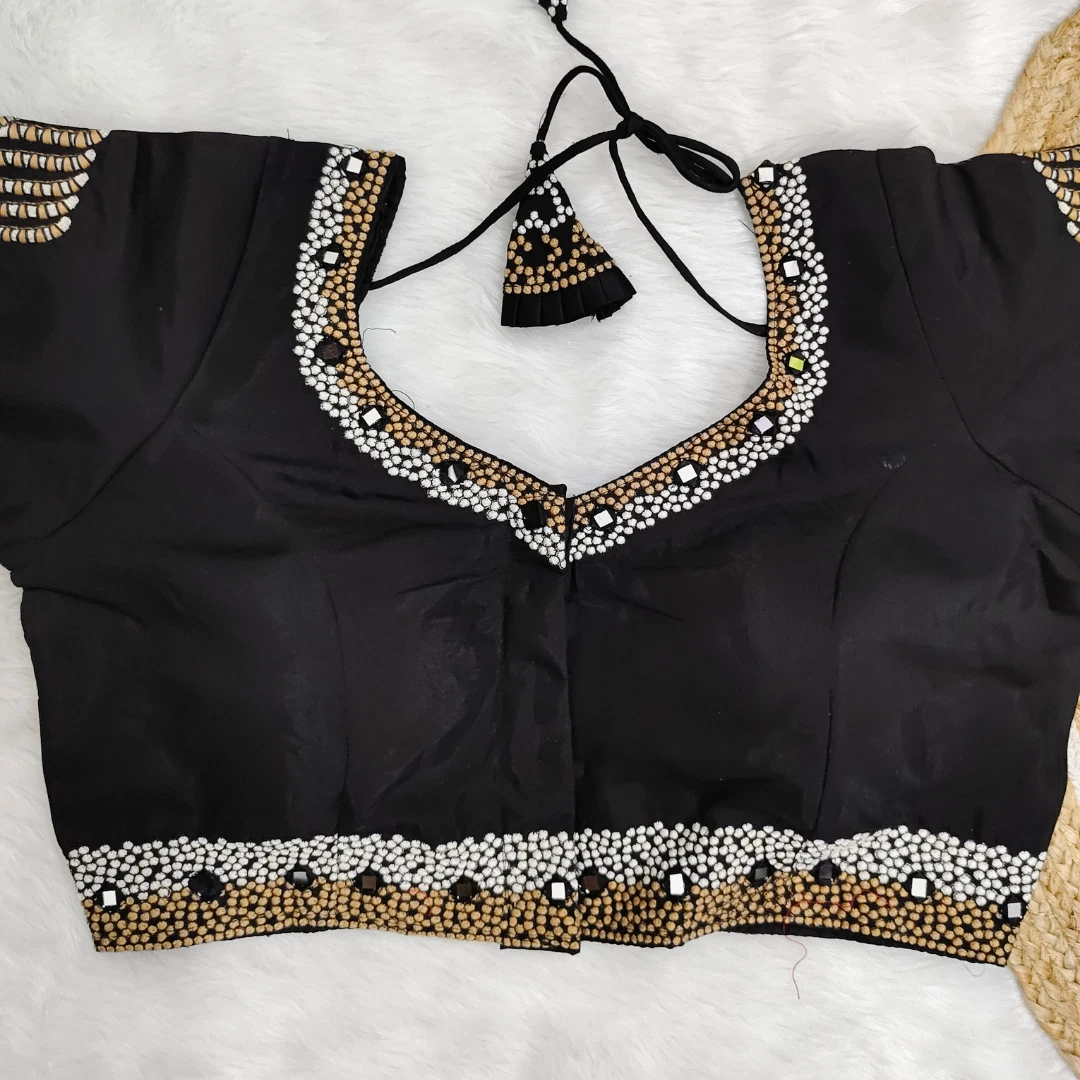 Black Color Heavy Thread Embroidery Handcrafted Blouse With Hand Work