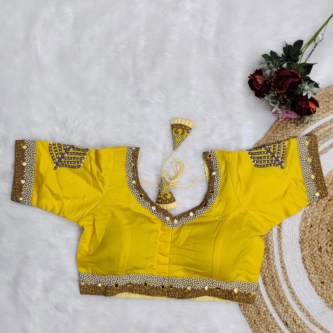 Yellow Color Heavy Thread Embroidery Handcrafted Blouse With Hand Work