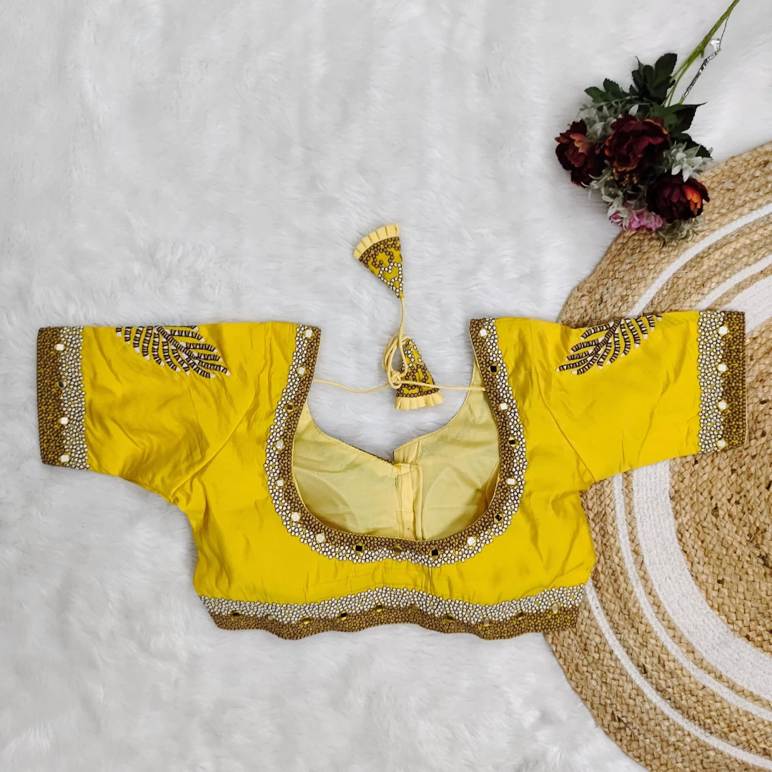 Yellow Color Heavy Thread Embroidery Handcrafted Blouse With Hand Work