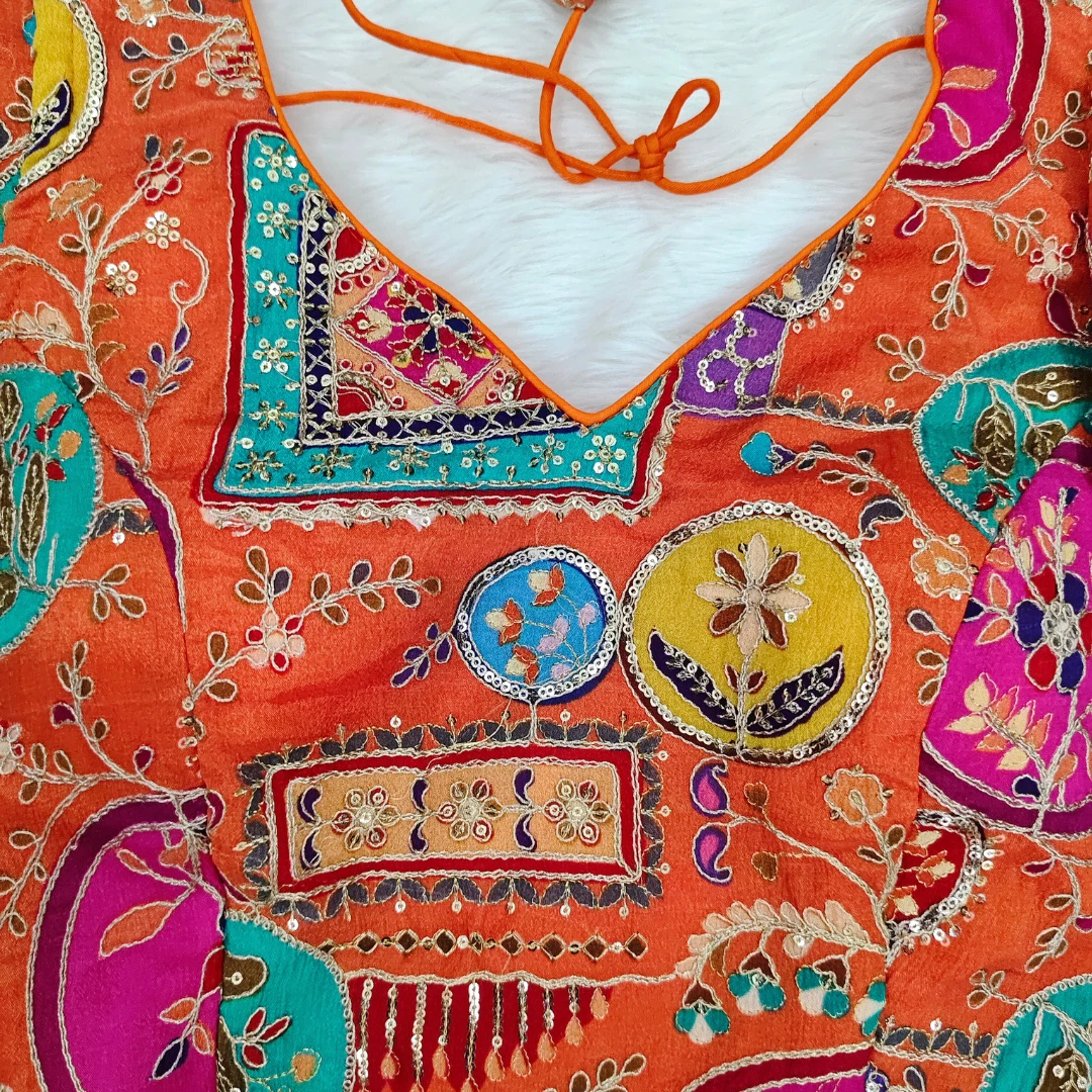 Orange Color Digital Print Blouse For Navratri  