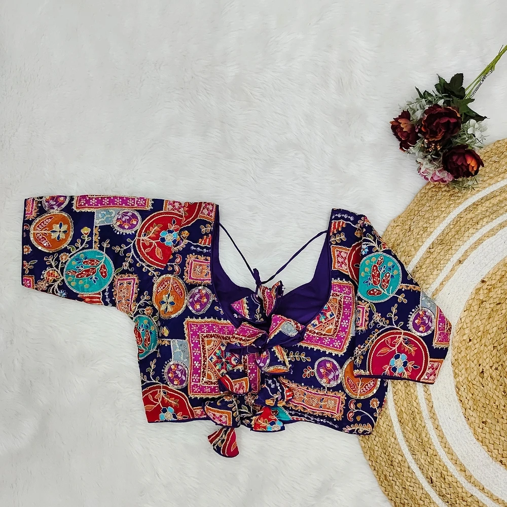 Navy Color Digital Print Blouse For Navratri   — view 2