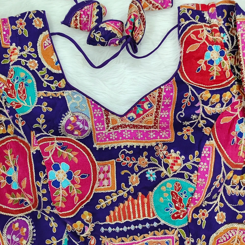 Navy Color Digital Print Blouse For Navratri   — view 3
