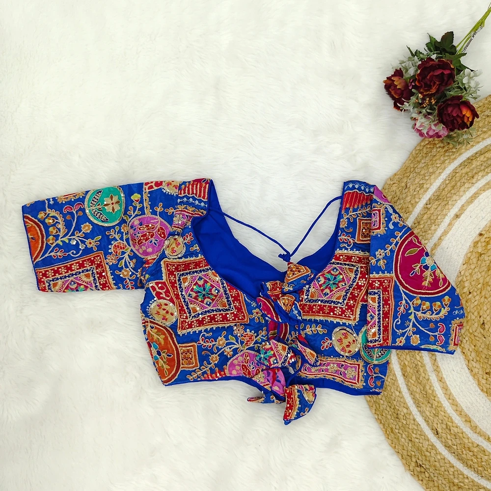 Royal Blue Color Digital Print Blouse For Navratri   — view 2
