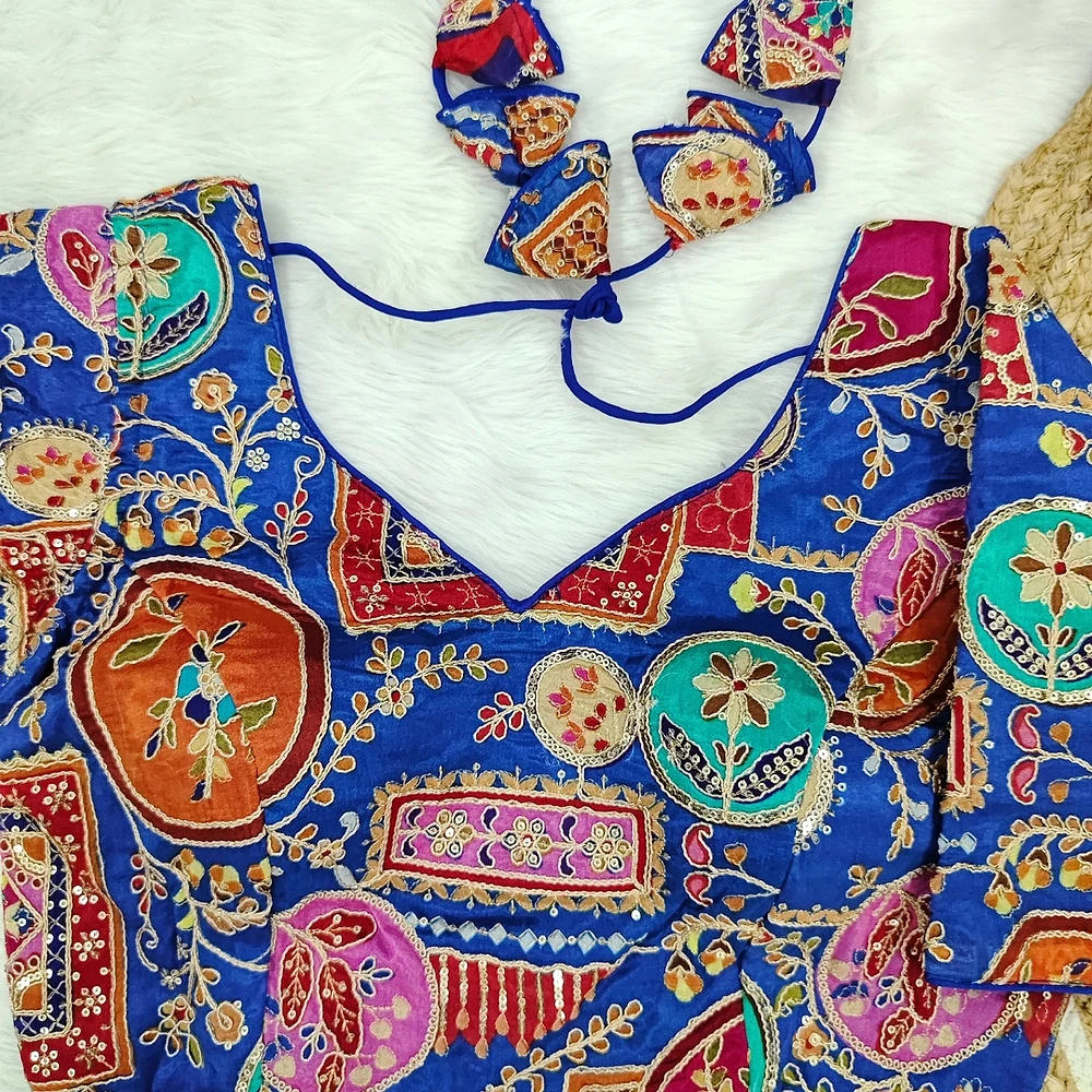 Royal Blue Color Digital Print Blouse For Navratri   — view 3