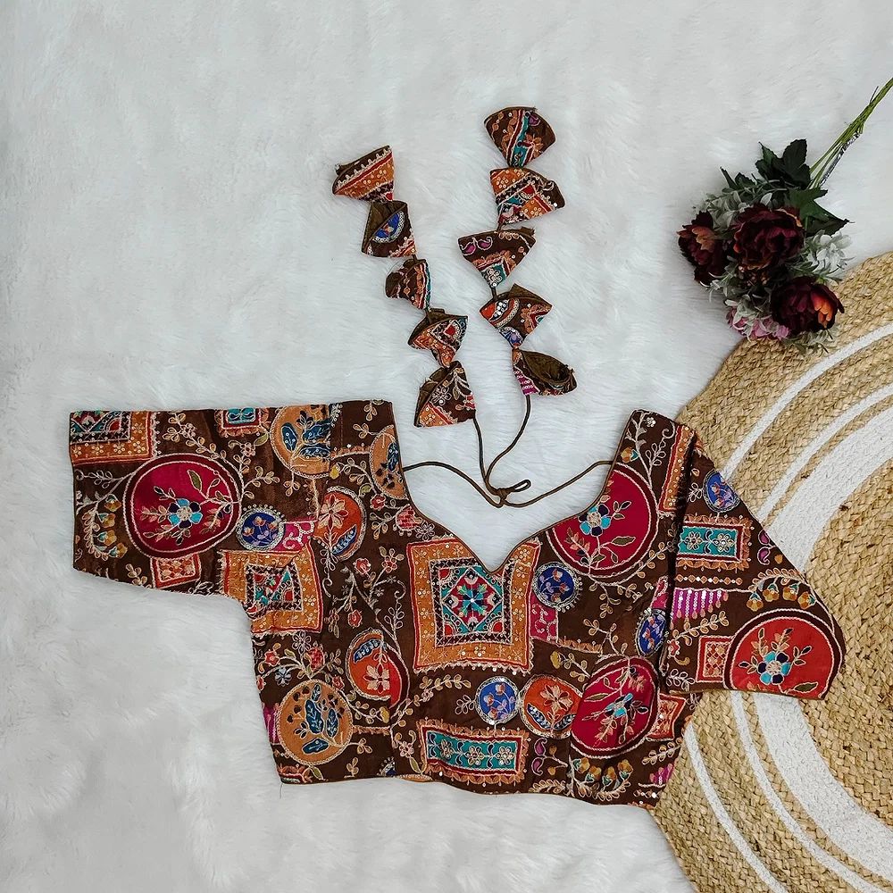 Brown Color Digital Print Blouse For Navratri — view 1