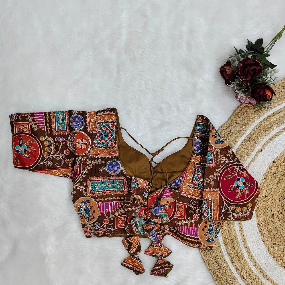 Brown Color Digital Print Blouse For Navratri — view 2