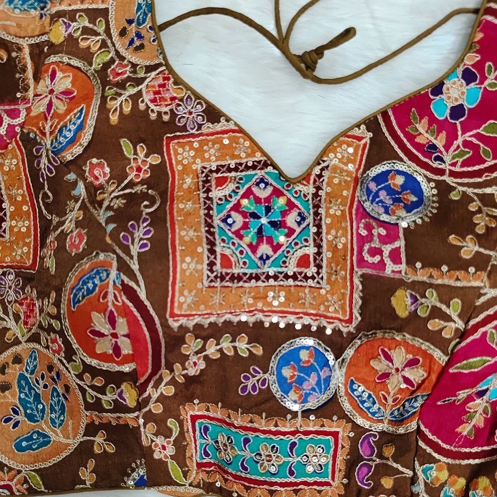 Brown Color Digital Print Blouse For Navratri — view 3