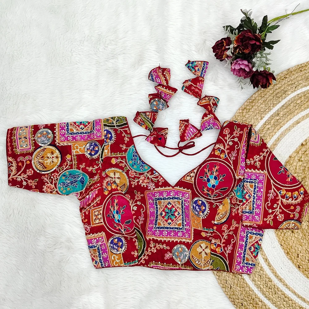 Maroon Color Digital Print Blouse For Navratri — view 1