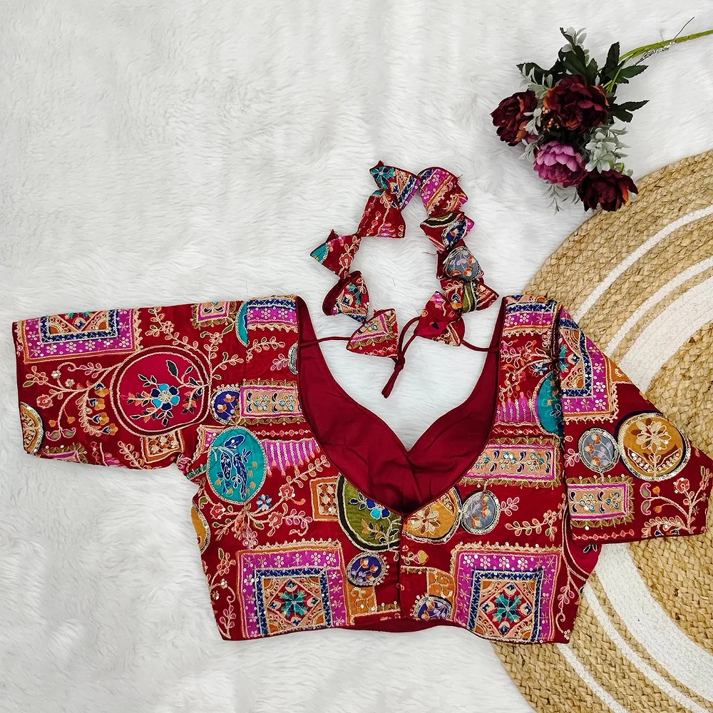 Maroon Color Digital Print Blouse For Navratri — view 2