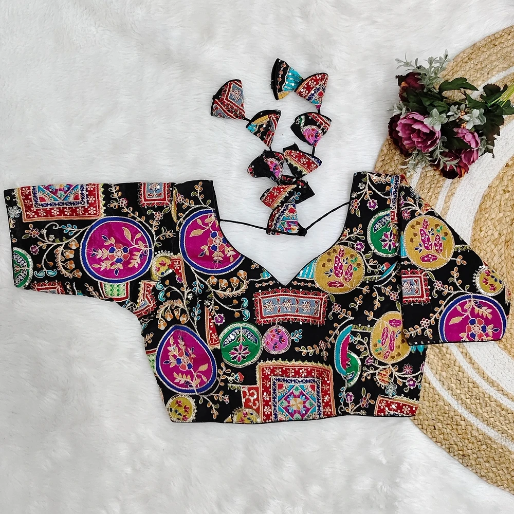 Black Color Digital Print Blouse For Navratri — view 1