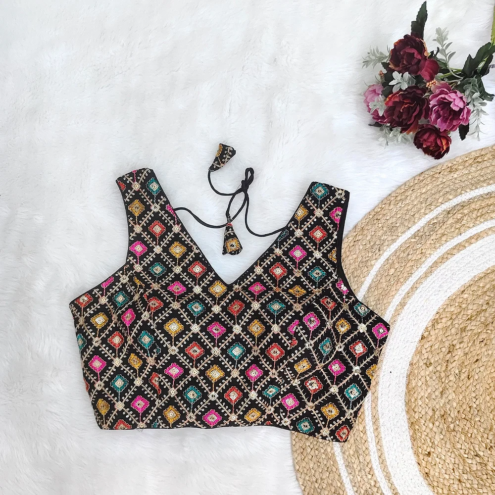  Black Color Georgette Fabric Multi Embroidery Work  — view 1