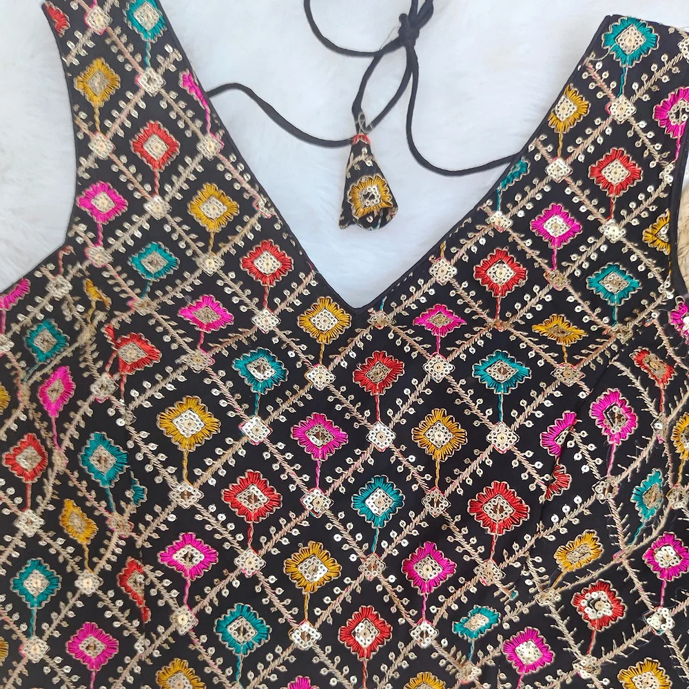  Black Color Georgette Fabric Multi Embroidery Work  — view 3