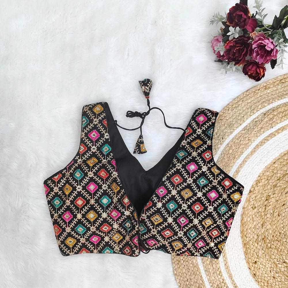  Black Color Georgette Fabric Multi Embroidery Work  — view 2