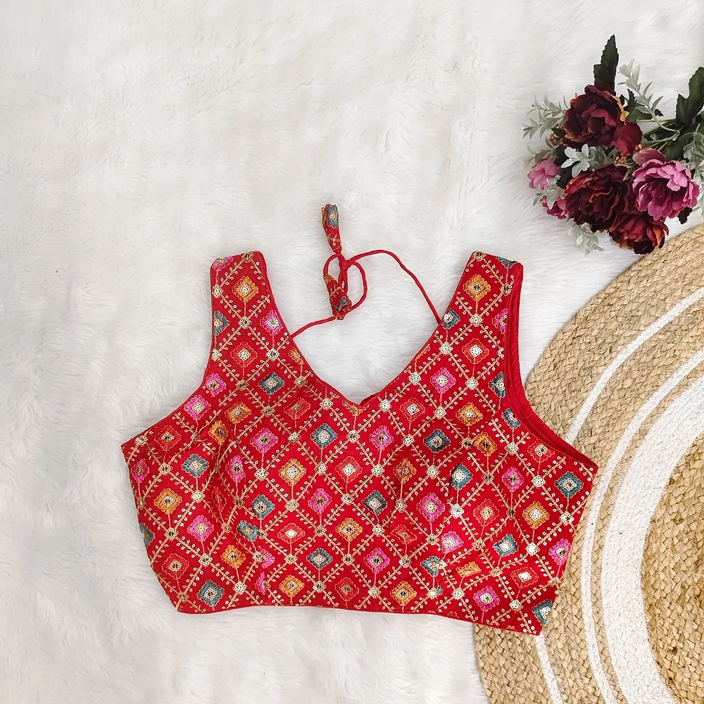 Red Color Georgette Fabric Multi Embroidery Work  — view 1