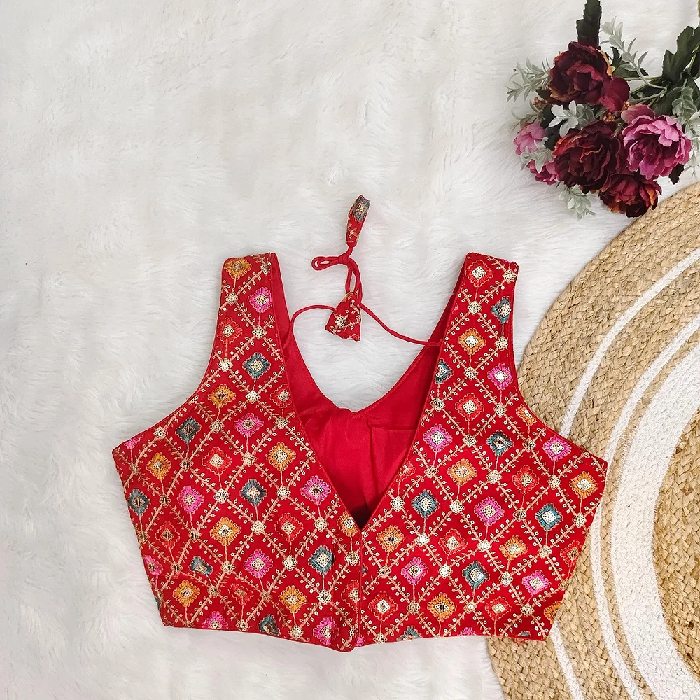 Red Color Georgette Fabric Multi Embroidery Work  — view 2