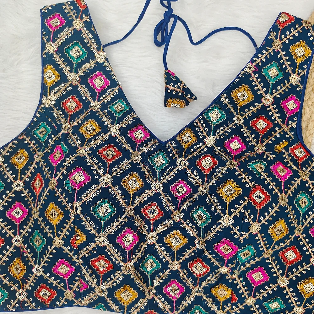 Royal Blue Color Georgette Fabric Multi Embroidery Work  — view 3