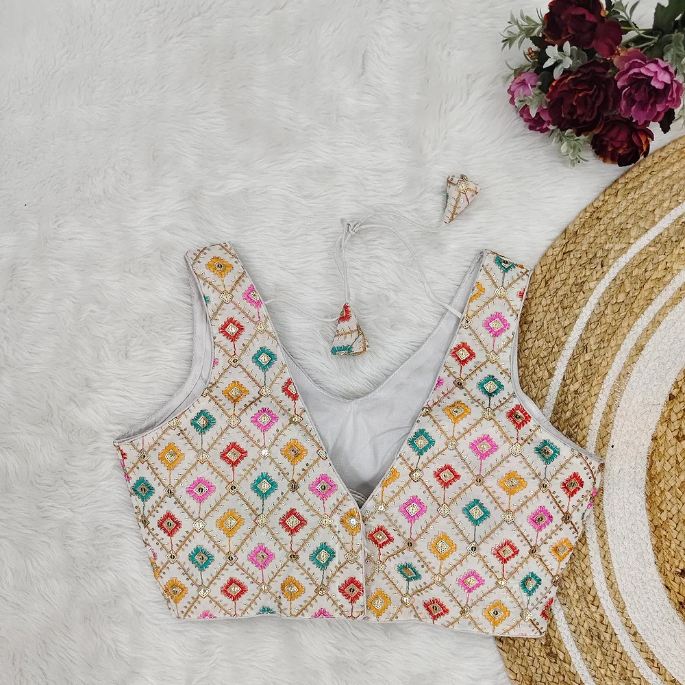 White Color Georgette Fabric Multi Embroidery Work  — view 2