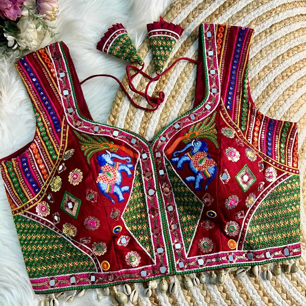 Maroon Color Traditional Navratri Special Handwork Blouse — view 1