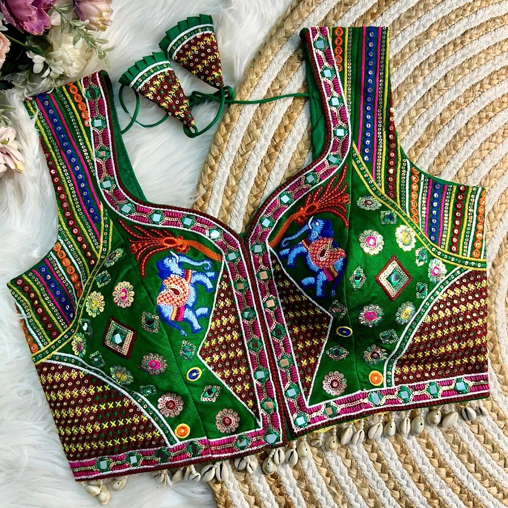 Green Color Traditional Navratri Special Handwork Blouse — view 1