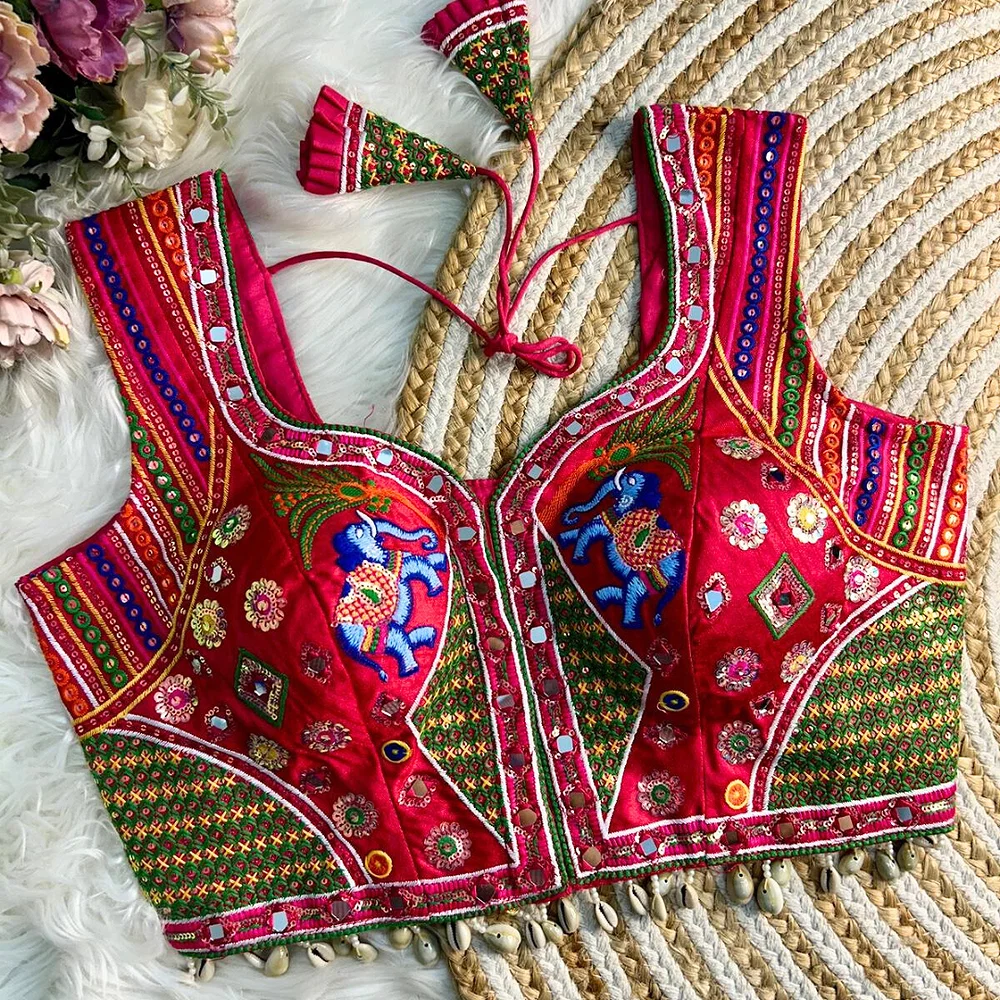 Rani Color Traditional Navratri Special Handwork Blouse — view 1