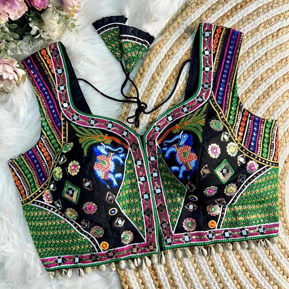 Black Color Traditional Navratri Special Handwork Blouse — view 1