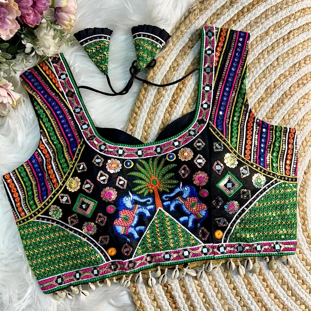 Black Color Traditional Navratri Special Handwork Blouse — view 2