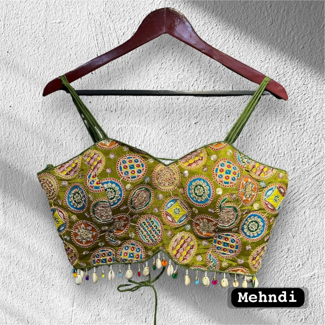 Mehndi Colour Navratri Special Spaghetti Style Real Shell Blouse