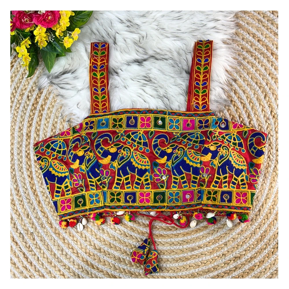Red Traditional Navratri Special Elephant Spaghetti Blouse — view 1