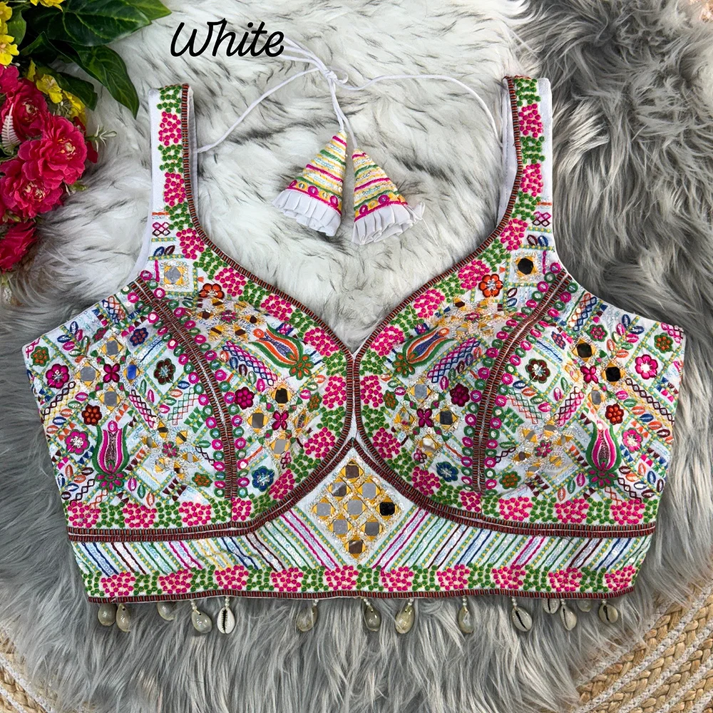White Bollywood Style Navratri Special Blouse — view 1
