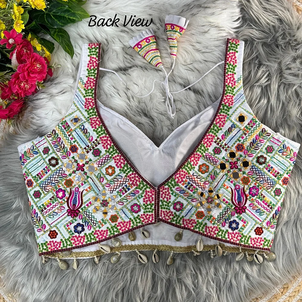 White Bollywood Style Navratri Special Blouse — view 2