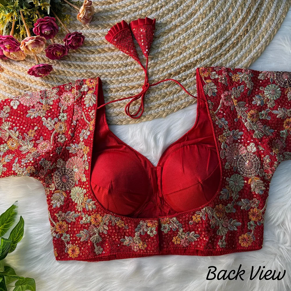 Red Color Sabyasachi Style Georgette Blouse — view 2