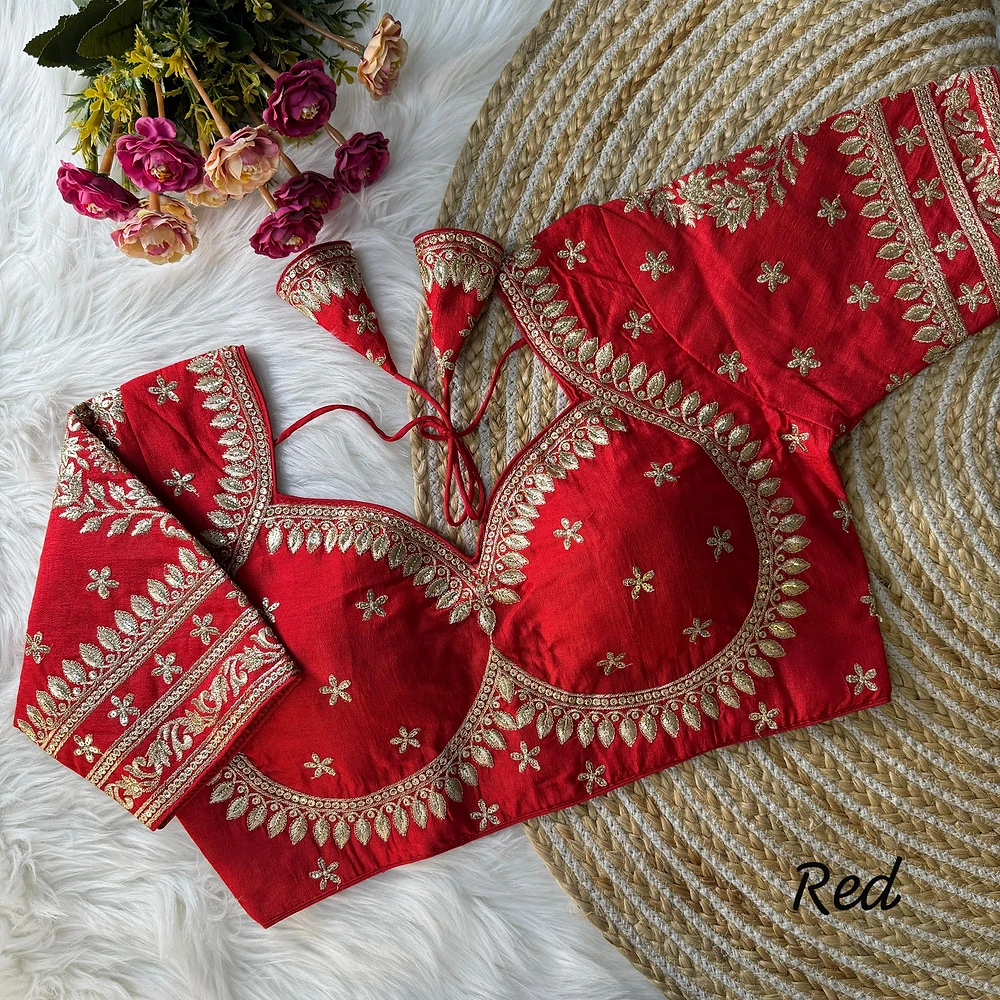Red Color Bridal Blouse with Jari & Sequin Work — view 1