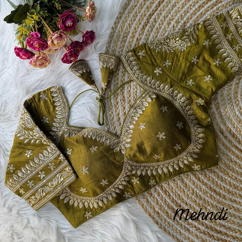 Mehndi Color Karwa Chauth Special Bridal Blouse — view 1