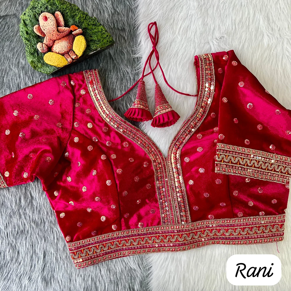 Rani Color Heavy Velvet Bridal Blouse with Embroidery & Glitter Work — view 1