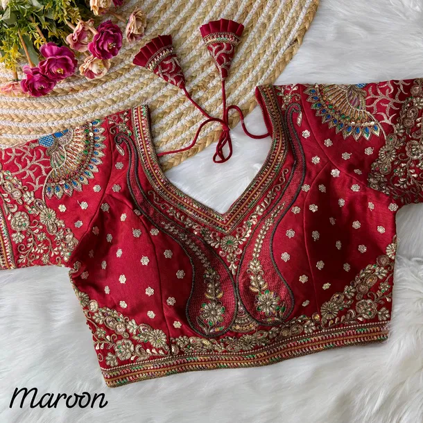 Maroon Color Bridal Bliss Apple-Cut Codding Work Blouse