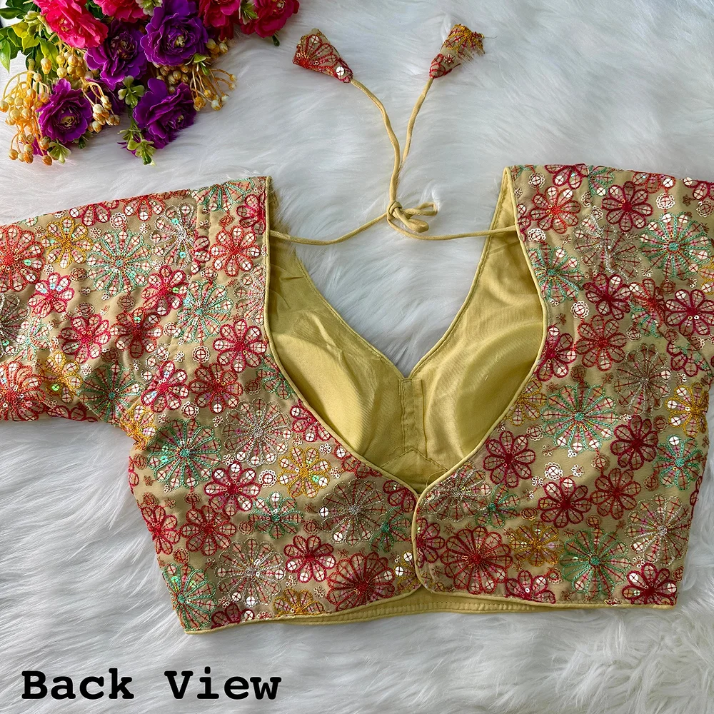 Gold Color Traditional & Partywear Sabyasachi Neck Style Blouse with Multi Work — view 2