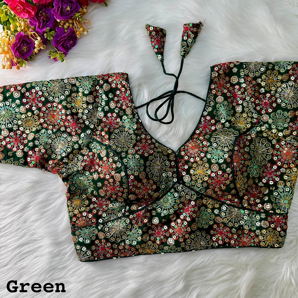 Green Color Traditional & Partywear Sabyasachi Neck Style Blouse with Multi Work — view 1