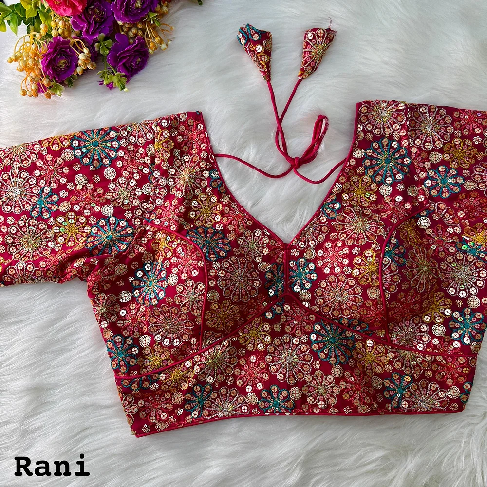 Rani Color Traditional & Partywear Sabyasachi Neck Style Blouse with Multi Work — view 1