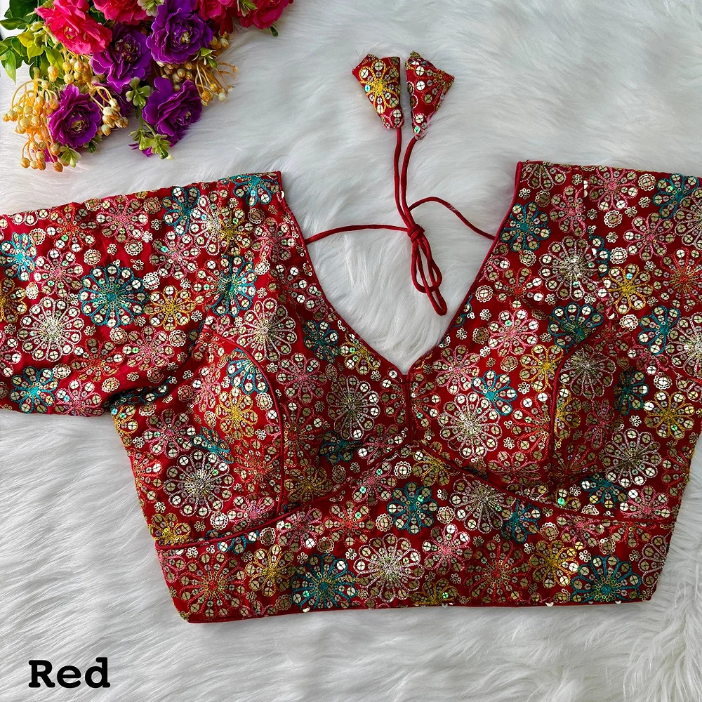 Red Color Traditional & Partywear Sabyasachi Neck Style Blouse with Multi Work — view 1
