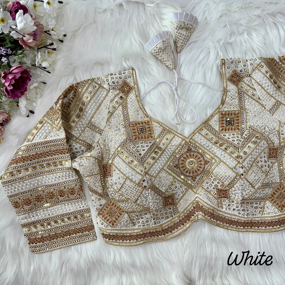 White Color Beautiful Heavy Long Sleeves Apple-Cut Bridal Blouse — view 1